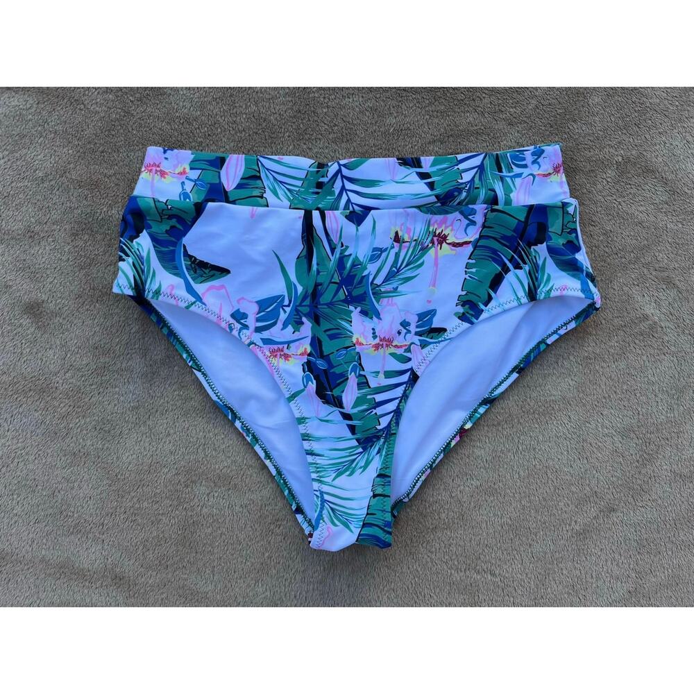NWT Avanova Hugh Waisted Bikini Bottom‎ Women’s Size Large Floral Palm